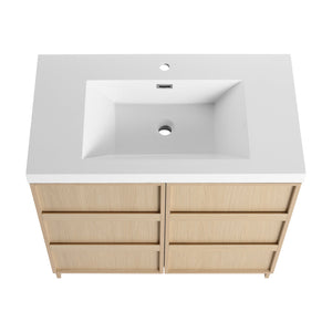 English Elm 36" Freestanding Bathroom Vanity Plywood Base Resin Sink Soft Close Storage W999S00509