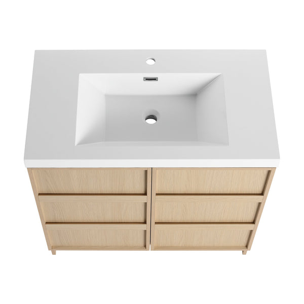 English Elm 36" Freestanding Bathroom Vanity Plywood Base Resin Sink Soft Close Storage W999S00509