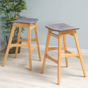 English Elm Christopher Knight Home® - Bar Stool - Mid-Century Modern Dark Grey Upholstered Seat With Stylish Wood Legs For Comfort & Elegance 58922.00OAK