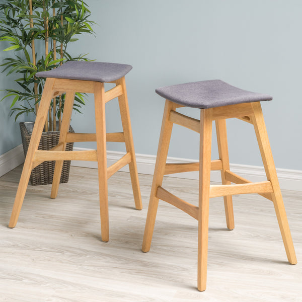 English Elm Christopher Knight Home® - Bar Stool - Mid-Century Modern Dark Grey Upholstered Seat With Stylish Wood Legs For Comfort & Elegance 58922.00OAK