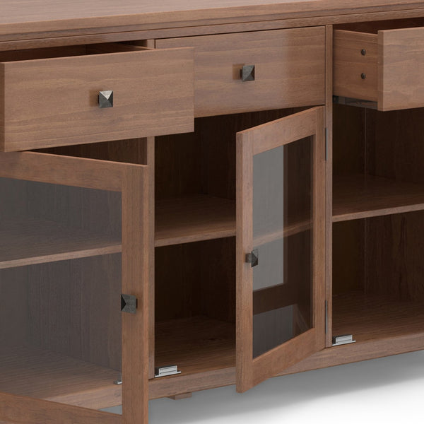 English Elm Cosmopolitan Sideboard Buffet - Handcrafted Medium Saddle Brown With Modern Design & Storage Solutions B136P158548