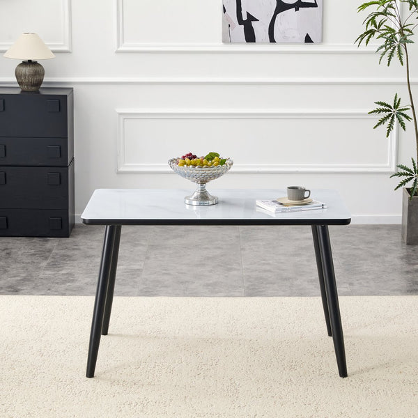 English Elm Only Rectangular Dining Tabletop Minimalist Furniture Grade Surface for Compact Spaces White+Black W1151P427112