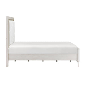 English Elm Antique White Oak Queen Bed Ivory Chenille Headboard Led Glow Geometric Modern B011S01615