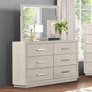English Elm Dresser with Beveled Mirror Six Drawer Solid Acacia Light Gray Transitional Bedroom B2741S00859