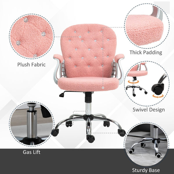 English Elm Vinsetto Cozy Teddy Fleece Office Chair With Adjustable Height, Padded Armrests & Stylish Pink Design W2225P229293-GIGA