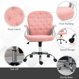 English Elm Vinsetto Teddy Fleece Home Office Chair, Button Tufted Desk Chair With Padded Armrests, Adjustable Height and Swivel Wheels, Pink