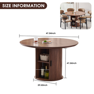 English Elm Round Wood Dining Table with Dual Storage Compartments for Kitchen or Small Spaces W3590P355174