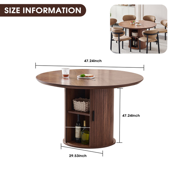 English Elm Round Wood Dining Table with Dual Storage Compartments for Kitchen or Small Spaces W3590P355174
