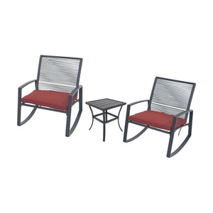 English Elm 2-person Weatherproof Outdoor Bistro Rocking Set with Table, Rust-Proof Metal, Removable Cushions Red W1859P359813