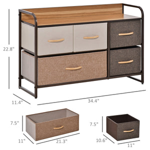 English Elm HOMCOM 5-Drawer Fabric Dresser with Wood Top — Slim Tower Organizer, Foldable Drawers, Steel Frame W2225P249993