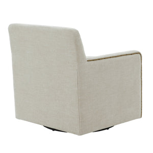 English Elm Torrance Swivel Accent Chair with Antique Brass Nailhead Trim for Modern Living Beige B050P451389