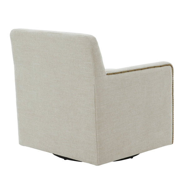 English Elm Torrance Swivel Accent Chair with Antique Brass Nailhead Trim for Modern Living Beige B050P451389