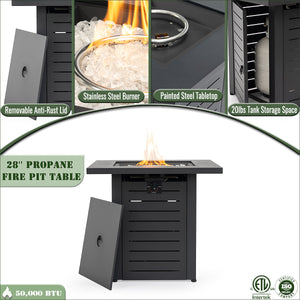 English Elm 28" Propane Fire Pit Table - 50000 Btu Steel Outdoor Heater For Patio, Deck, Garden, And Backyard W853P293853