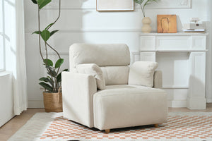 English Elm Oversized Storage Ottoman Accent Chair with Deep Wide Seat, Mid-Century Upholstered Lounge Sofa for Cozy Reading and Relaxation Beige+Grey W1028S00044