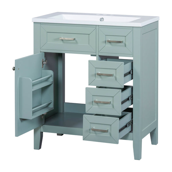 English Elm 30" Modern Bathroom Vanity with Sink Combo — Solid Rubberwood & MDF, 3 Drawers, Freestanding Contemporary Design Green N725P246482F
