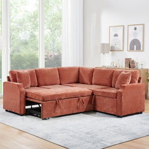English Elm Sectional Sofa Bed - Stylish L-Shaped 81.9" Sleeper Sofa With Hidden Storage & Cozy Orange Chenille N719S002070G-GIGA