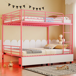 English Elm Bunk Bed Convertible Twin Over Metal Frame with Guardrail for Kids Rooms W3752S00008