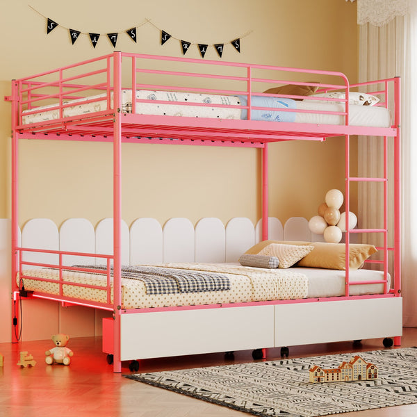 English Elm Bunk Bed Convertible Twin Over Metal Frame with Guardrail for Kids Rooms W3752S00008