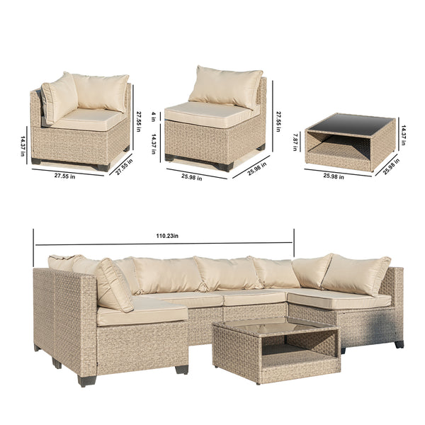 English Elm 12Pcs Outdoor Furniture Set - Modular, Weather-Resistant Design With Cushions & Glass Coffee Table W2775S00014