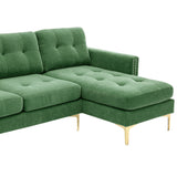 English Elm 110" L-Shape Convertible Sectional Sofa Couch With Movable Ottoman For Living Room, Apartment, Office, Green