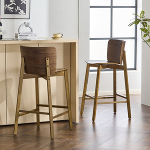 English Elm Christopher Knight Home® - Pari Walnut Indoor Wooden Barstool Set of 2 — Ergonomic Curved Back, Space-Saving Rustic Modern Seating N775P271409W