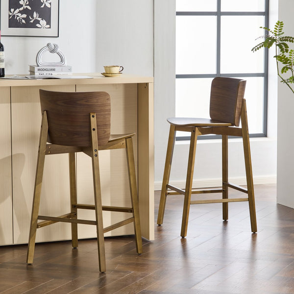 English Elm Christopher Knight Home® - Pari Walnut Indoor Wooden Barstool Set of 2 — Ergonomic Curved Back, Space-Saving Rustic Modern Seating N775P271409W