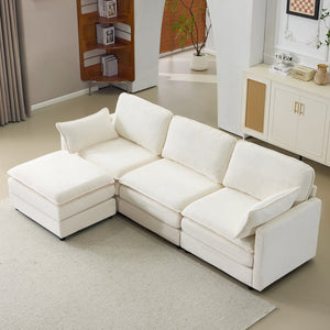 English Elm 104" Plush Cloud Modular 3-Seater Sofa with Ottoman, Beige Corduroy, High-Resilience Foam Comfort W1829S00063