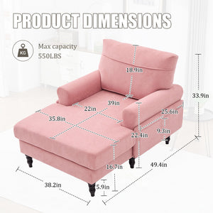 English Elm Modern Chenille Fabric Recliner Chaise Lounge Sofa with High-Resilience Foam, 550LB Capacity, Cozy Plush Backrest and Armrests for Living Room Relaxation Pink W395P371343