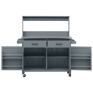 English Elm K&k Solid Fir Grill Cart Stainless Steel Top Outdoor Kitchen Station with Locking Wheels Grey+Blue N707P409087G
