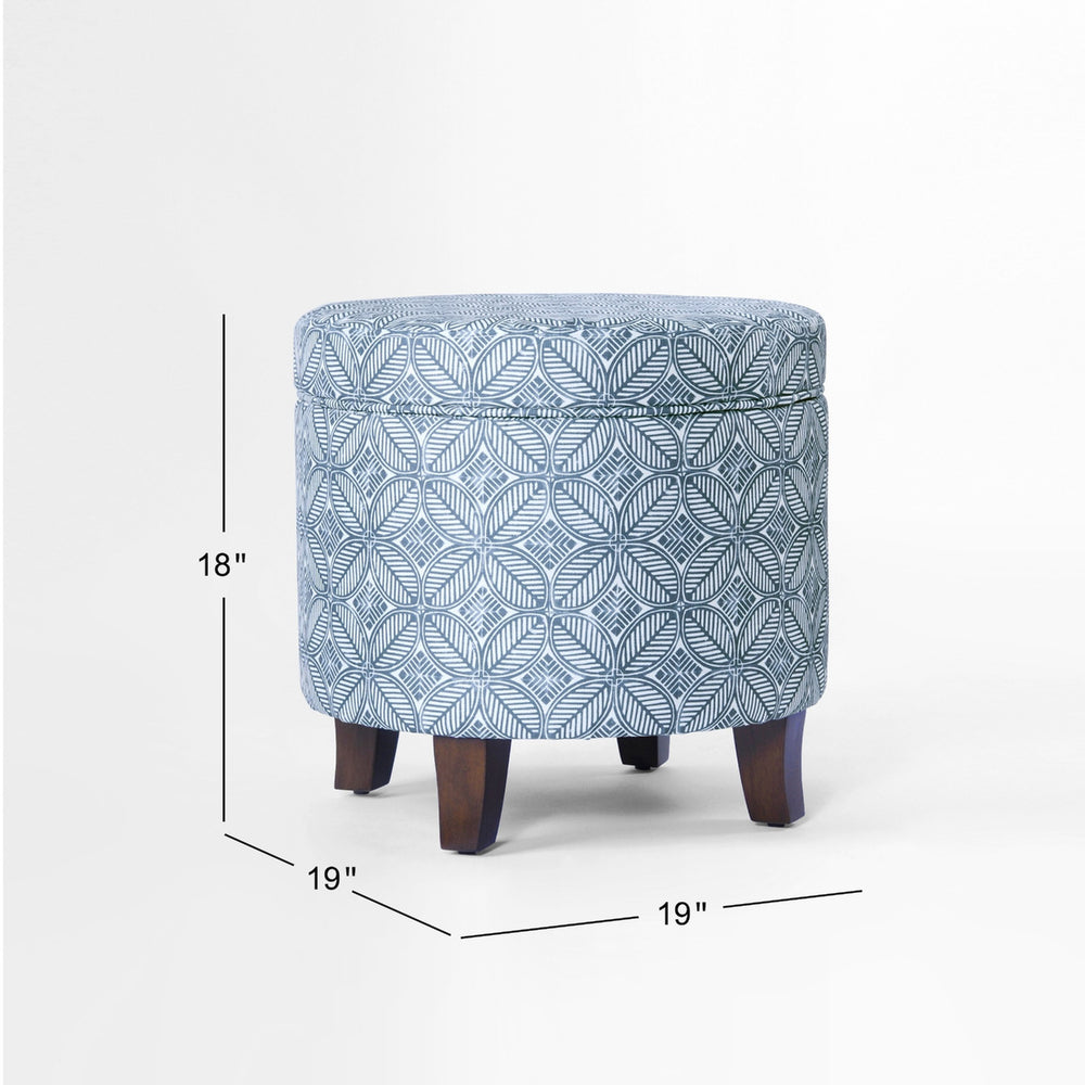 English Elm Loni Round Storage Ottoman Medallion Print Fabric Lift Lid Walnut Legs Accent Walnut Brown B056P416997