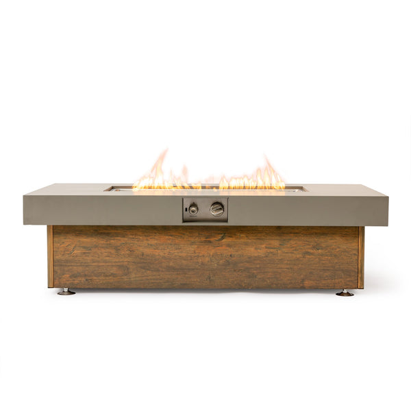 English Elm 48_inch Iron Fire Pit Table with Wood Grain Gray - Modern Outdoor Propane Table, Stainless Burner, Seats 5-6 W3131P277179