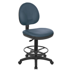 OSP Home Furnishings Sculptured Ergonomic Drafting Chair with Lumbar Support Padded Seat and Adjustable Footring Blue DC550-R105