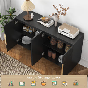 English Elm Black Fluted Buffet Cabinet Modern Sideboard with Adjustable Shelves, Large Storage Credenza for Living Room Decor W1321P171785