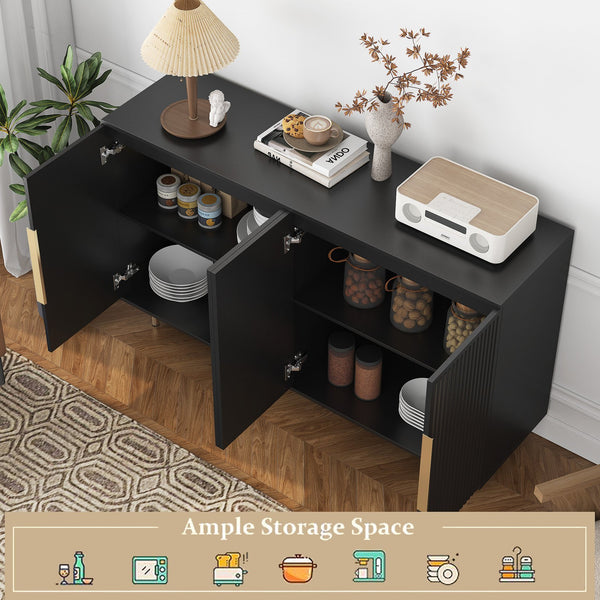English Elm Black Fluted Buffet Cabinet Modern Sideboard with Adjustable Shelves, Large Storage Credenza for Living Room Decor W1321P171785