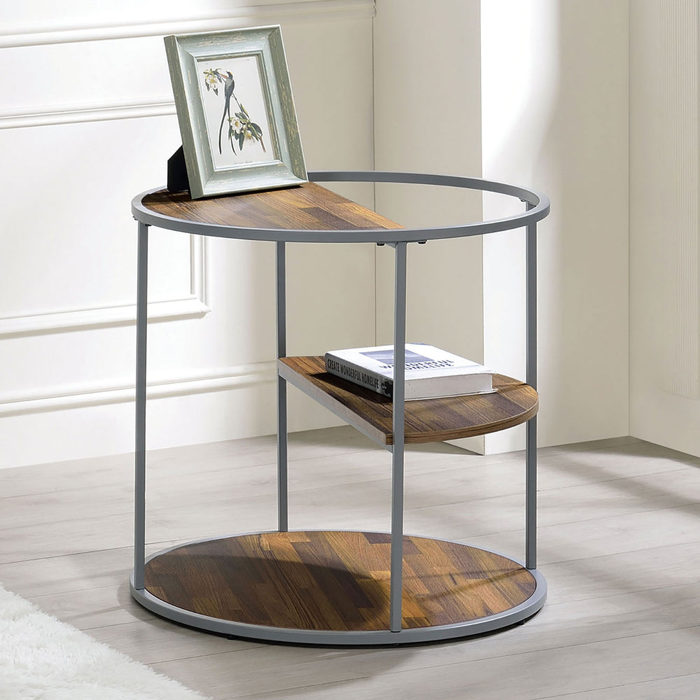 English Elm Unique Orrin Industrial Half Shelf End Table 24"D x 24"H Gray & Walnut Veneer, Powder-Coated Frame B2741P359579