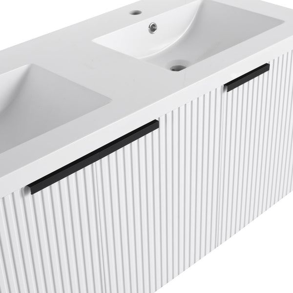 English Elm 48" Modern Wall-Mounted Bathroom Vanity With Resin Double Sink & Soft-Close Doors For Stylish Storage P2 W999S00352-GIGA