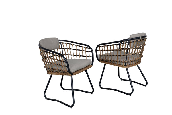 English Elm 7-piece Outdoor Wicker Dining Set Scandinavian Steel Frame Acacia Wood Grain Table W3990S00002