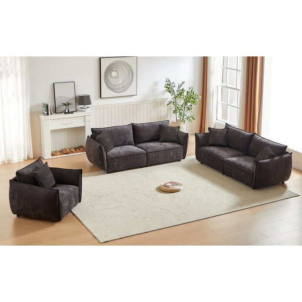 English Elm 3-Seater Modern Combo Sofa Set - Stylish Linen Fabric, Durable Wooden Frame, 5 Pillows Included! W1193S00115