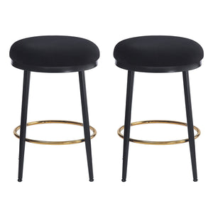English Elm Christopher Knight Home® - 24.75'' Modern Black Counter Stools Set Of 2 With Velvet Cushion, Iron Frame & Elegant Gold Footrest N780P189729B