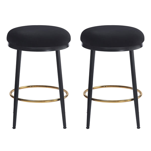 English Elm Christopher Knight Home® - 24.75'' Modern Black Counter Stools Set Of 2 With Velvet Cushion, Iron Frame & Elegant Gold Footrest N780P189729B
