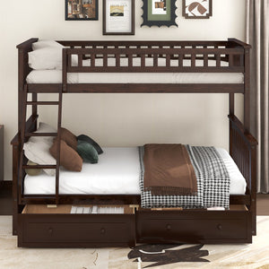 English Elm Twin Convertible Bunk Bed with Built-In Rolling Drawers and Solid Pine/MDF Frame, Space-Saving Durable Design Espresso N7090004020P