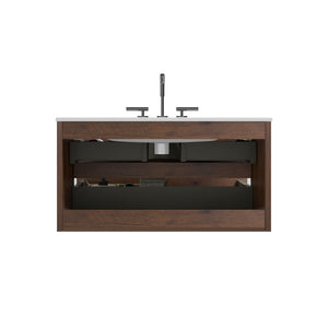 English Elm Tia 36" Modern Walnut Bathroom Vanity With Ceramic Sink & Soft-Close Drawers For Stylish Storage W1865S00068-GIGA