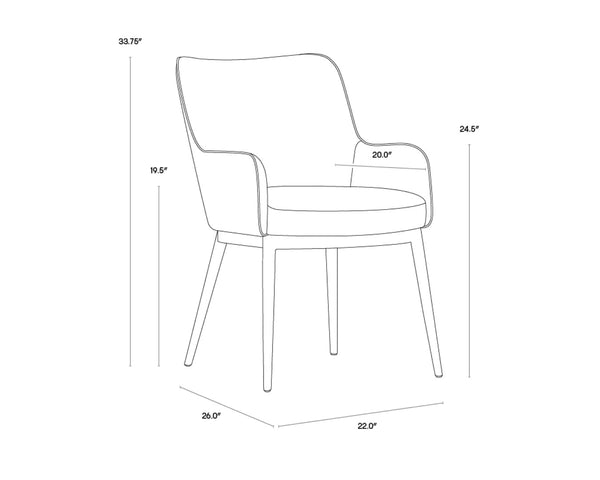 Sunpan FRANKLIN Dining Armchair - Compact Barrel-Back Design in Bravo Black Faux Leather with Brass Frame 112438