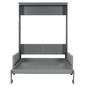 English Elm Full Size Murphy Wall Bed with Integrated Linen Sofa for Studio or Guest Room Gray LP000890AAE-1