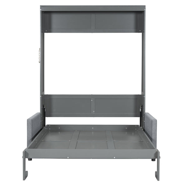 English Elm Full Size Murphy Wall Bed with Integrated Linen Sofa for Studio or Guest Room Gray LP000890AAE-1