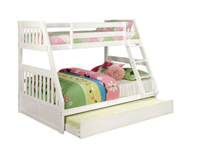 English Elm Twin Over Full Cottage Bunk Bed With Trundle | Solid Wood, White Finish & Safe Angled Ladder Access B2741S00397-GIGA
