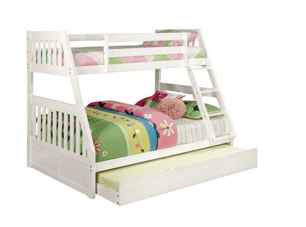 English Elm Twin Over Full Cottage Bunk Bed With Trundle | Solid Wood, White Finish & Safe Angled Ladder Access B2741S00397-GIGA