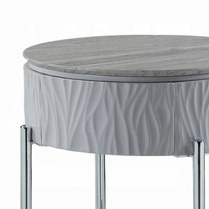 English Elm Grey High Gloss End Table With Chrome Legs And Drawer – Modern Accent For Stylish Living Spaces B062P209132