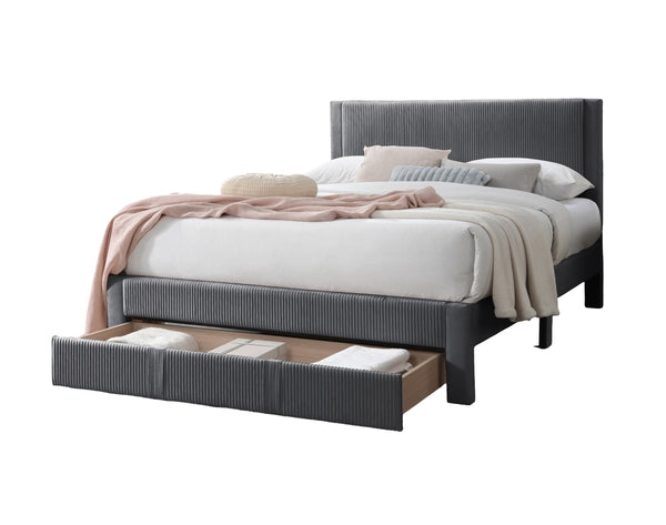 English Elm Contemporary Corduroy Upholstered Full Platform Bed with Storage Drawer Charcoal B011P418589