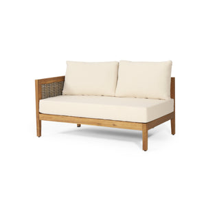 English Elm Crowne Five Piece Outdoor Chat Set Acacia Wood Woven Rattan Resort Patio Lounge 73149.00-74129-30-31